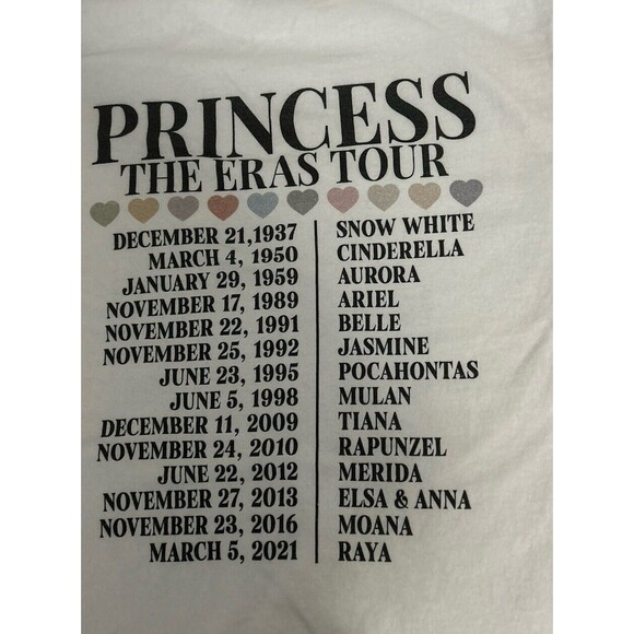 Disney Princess The Eras Tour Women's M White T-Shirt 2 sided - Picture 3 of 7